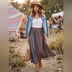 Rebel Sugar Striped Maxi Skirt Red Blue Brown Size Small